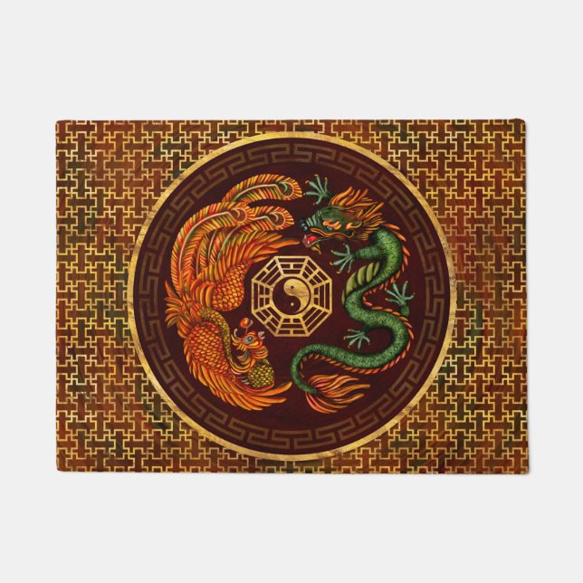 Felpudo Fénix y Dragón con bagua #1 (Anverso)