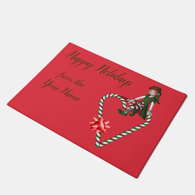 Felpudo Festividad de Elf Candy Cane Heart Cute Navidades (Angular)
