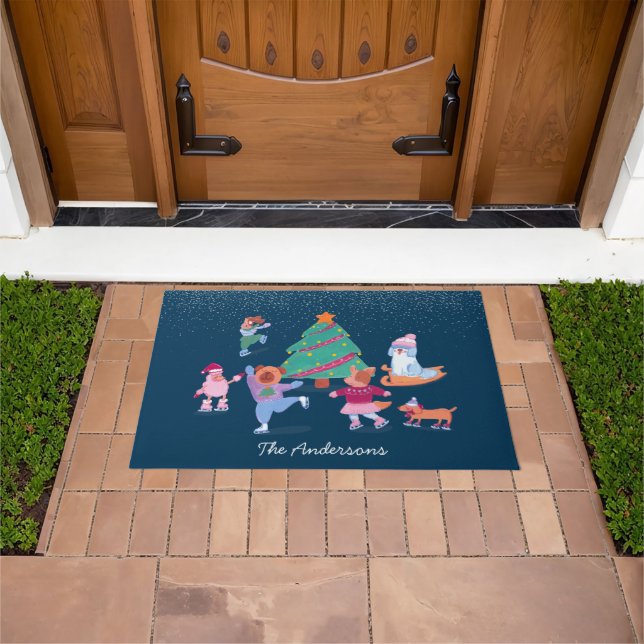 Felpudo Festividad de perros con patinaje sobre hielo Navi (Exterior)