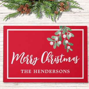 Felpudo Festividad personalizada de Feliz Navidad Roja