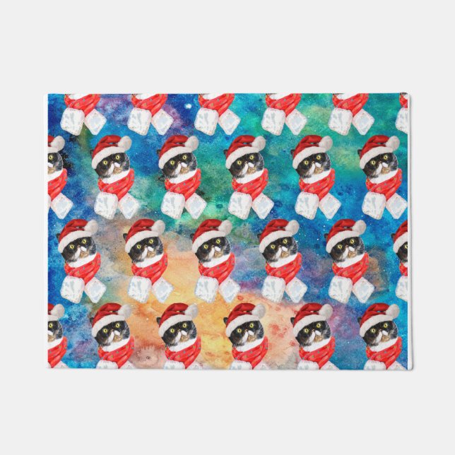 Felpudo Festividades de Navidades divertidos de gato trico (Anverso)