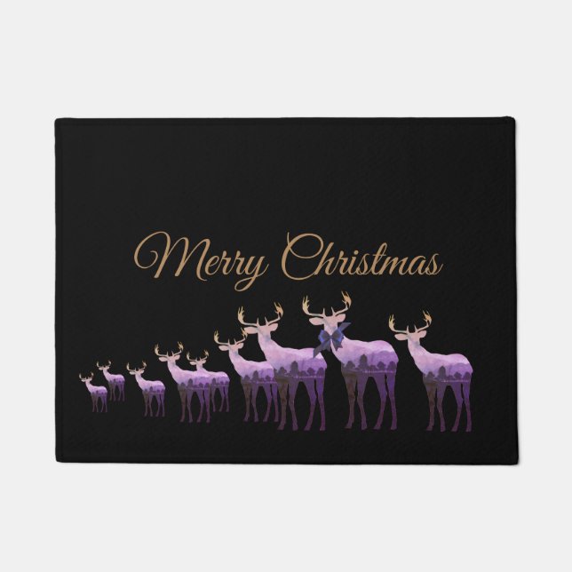 Felpudo Festividades feriadas de Doormat-Happy Purple Deer (Anverso)