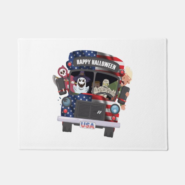 Felpudo fiesta de camisetas de autobús feliz de halloween (Anverso)