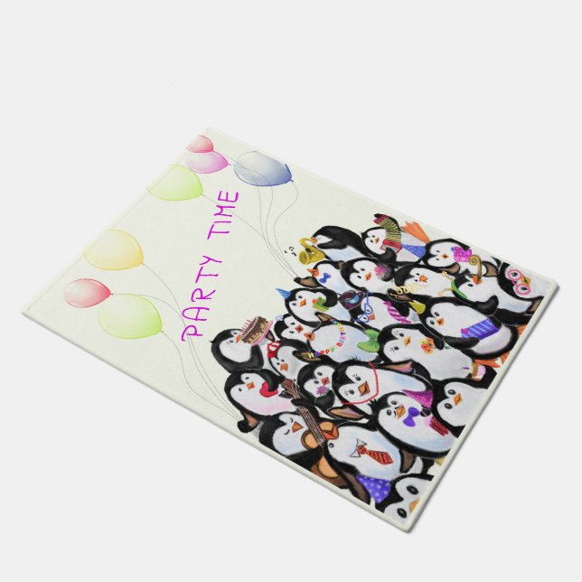 Felpudo Fiesta de Pingüinos Felices Personalizado Doormat (Angular)