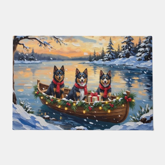 Felpudo Finnish Lapphund Christmas Boat Holiday (Anverso)