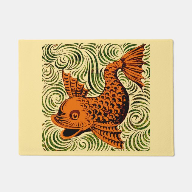 Felpudo Fish Antiguo Tile Antiguo arte (Anverso)