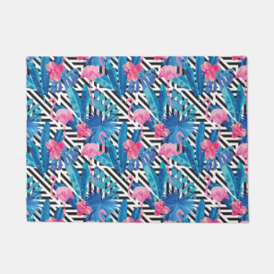 Felpudo Flamenco y palmas en modelo geométrico