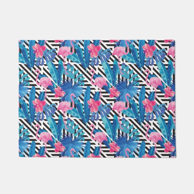 Felpudo Flamenco y palmas en modelo geométrico (Anverso)