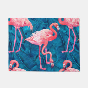 Felpudo Flamencos en hojas azules de banano