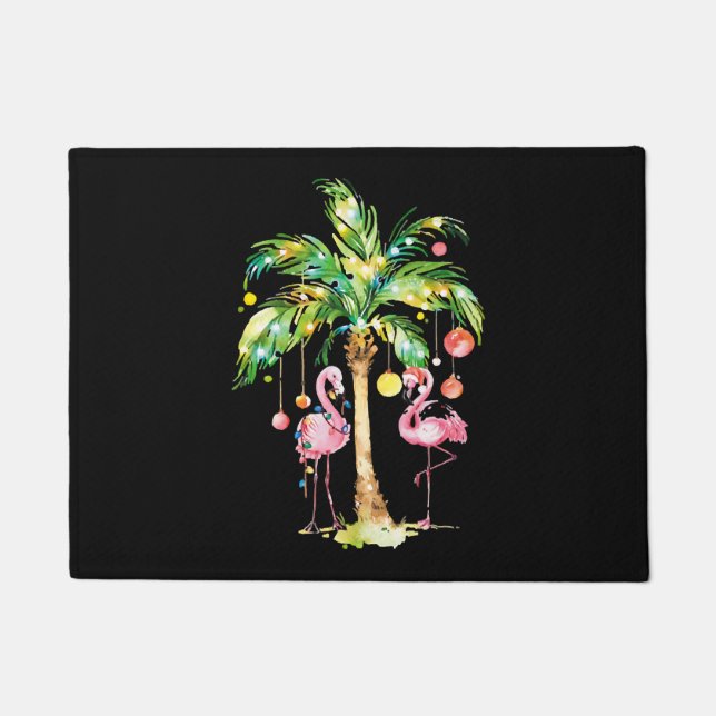 Felpudo Flamingo Christmas Tree Lights Xmas Gift (Anverso)