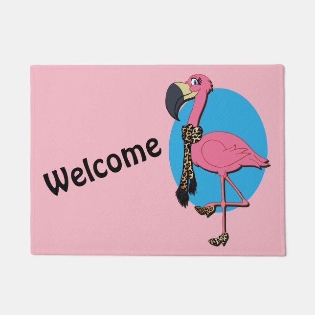 Felpudo Flamingo de bienvenida Flamingo 18" x 24" (Anverso)