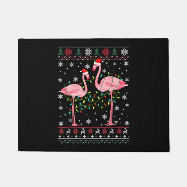 Felpudo Flamingo ilumina animales de Navidades suaves (Anverso)