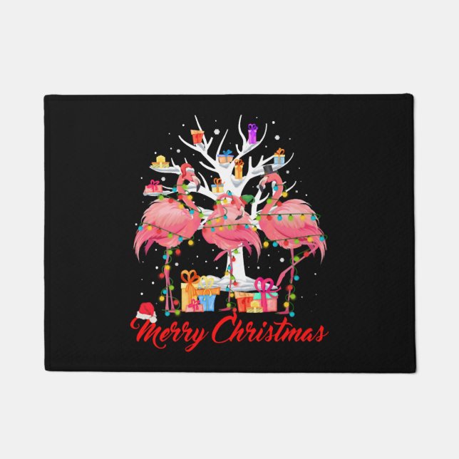 Felpudo Flamingo Ilumina Santa Hat Sweater Tree Navidades (Anverso)
