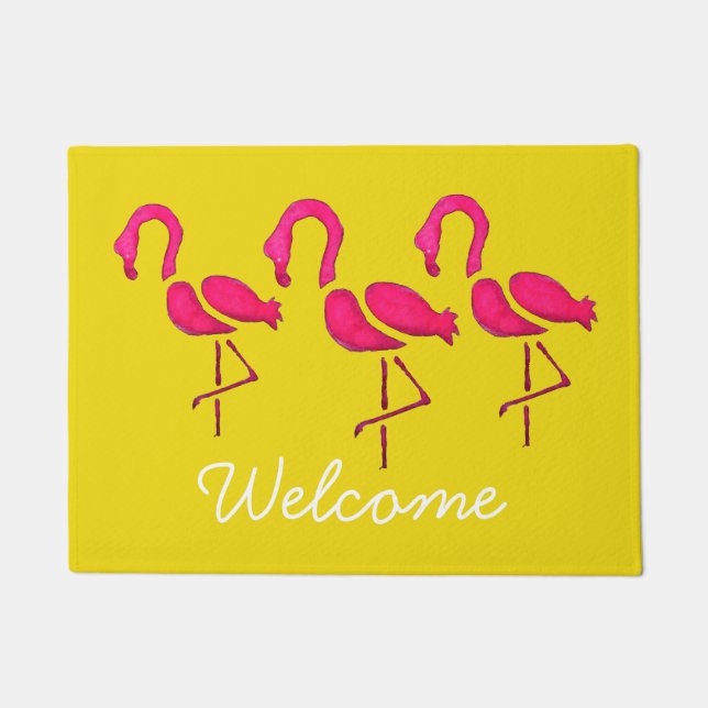 Felpudo Flamingo rosa arte pop único (Anverso)