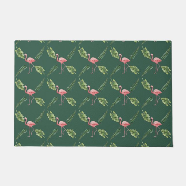 Felpudo Flamingo rosa Planta verde oscuro Doormat (Anverso)
