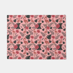 Felpudo Flamingo rosa sin costura flores patrón y hojas