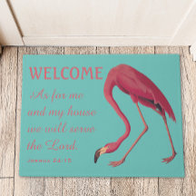 Flamingo rosa y Doormat bíblico verso