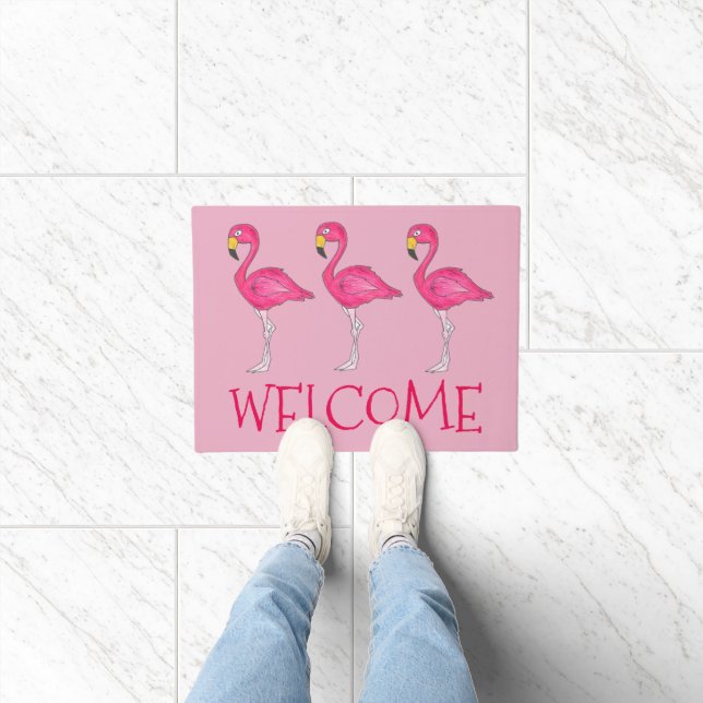 Felpudo Flamingo Rosado Tropical Flamingois Bird Beach Hou (Interior)