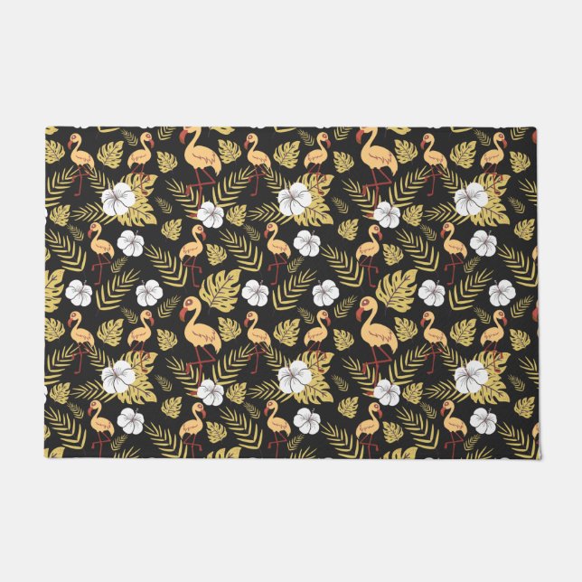 Felpudo Flamingo seamless pattern yellow and white flowers (Anverso)
