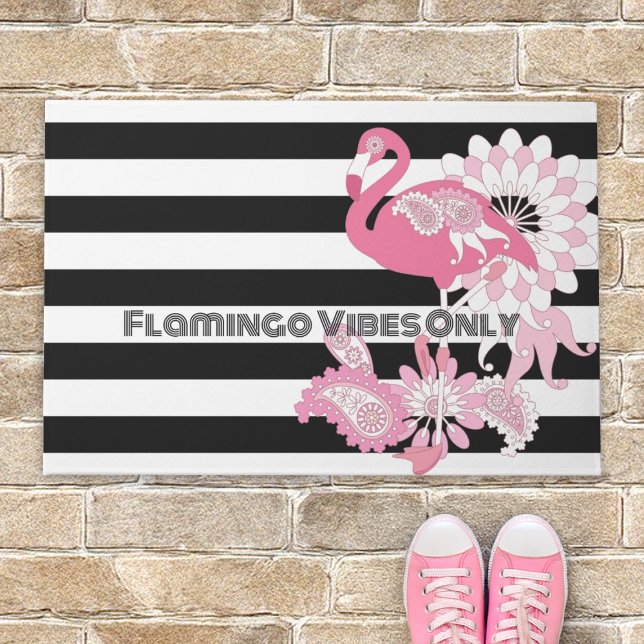 Felpudo Flamingo Vibes sólo Flamingo rayado negro y blanco (Subido por el creador)