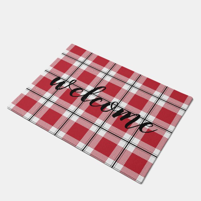 Felpudo Flannel de bienvenida rojo blanco y negro (Angular)