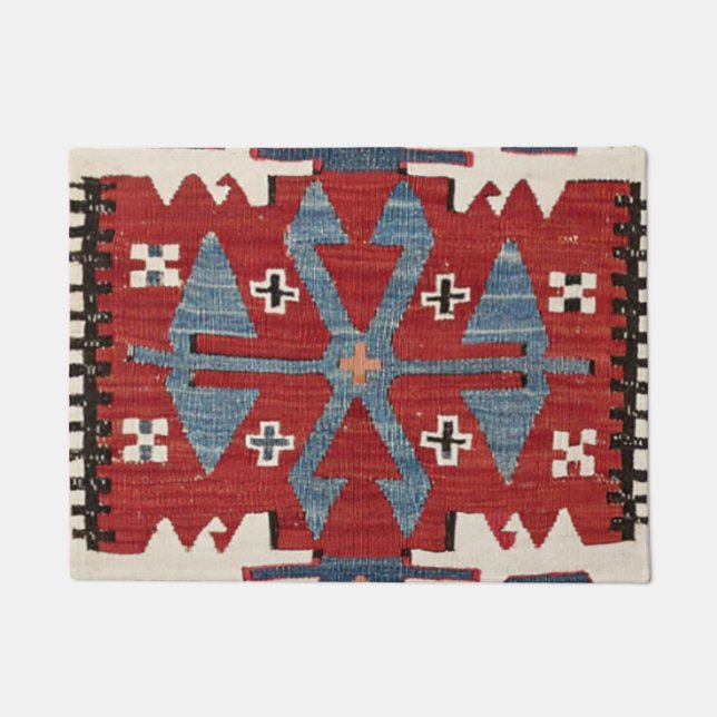 Felpudo Flecha azul de diamante Konya II Cobertura roja  (Anverso)