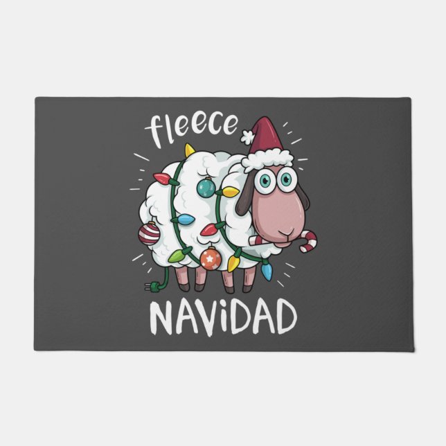 Felpudo Fleece Feliz Navidad Divertidos Navidades de oveja (Anverso)