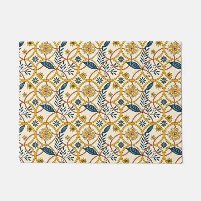 Felpudo Fleurs dans des cercles verts et beige (Anverso)