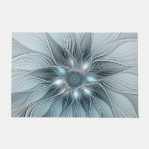 Felpudo Flor abstracta alegre azul gris fractal floral
