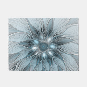 Felpudo Flor abstracta alegre azul gris fractal floral