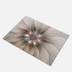 Felpudo Flor abstracta alegre beige marrón fractal floral
