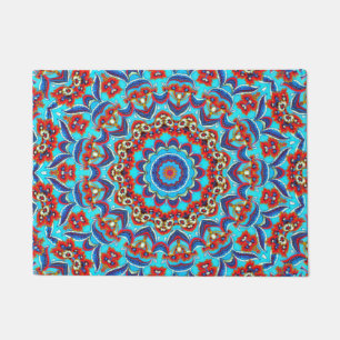 Felpudo Flor azul de hoja Verde azulada Mandala Boho
