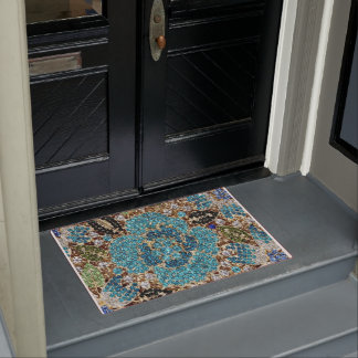 Felpudo flor azul turquesa plateada de moda femenina