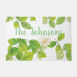 Felpudo Flor blanca y jardín de hojas verdes