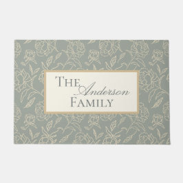 Felpudo Flor Botánica Verde Peonies esbozada