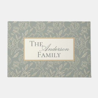 Felpudo Flor Botánica Verde Peonies esbozada