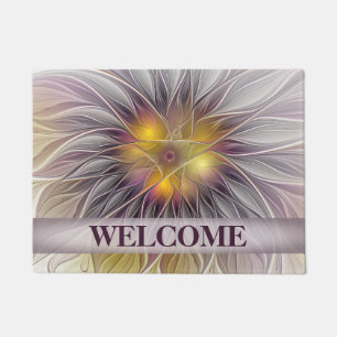 Felpudo Flor Colorida, Resumen De La Bienvenida Fractal Mo