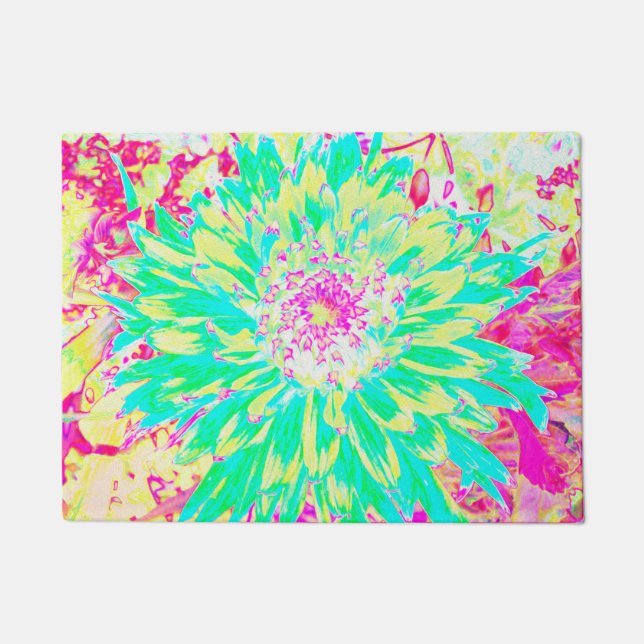 Felpudo Flor Dahlia decorativa amarillo y magenta (Anverso)