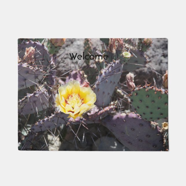 Felpudo Flor de cactus amarilla en primavera (Anverso)