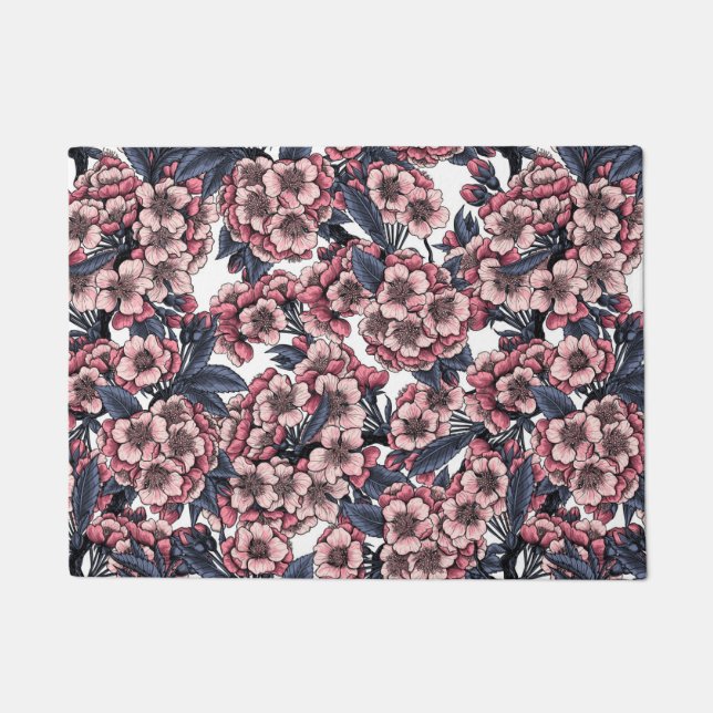 Felpudo Flor de cerezo en rosa y azul (Anverso)