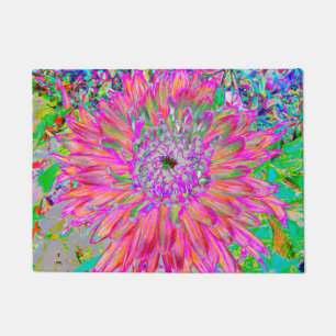 Felpudo Flor de Dahlia Decorativa Abstracta Arcoíris Color
