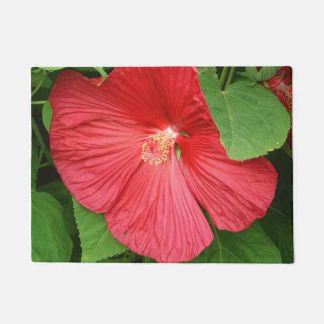 Felpudo Flor de Hibiscus brillante flor magenta (Anverso)