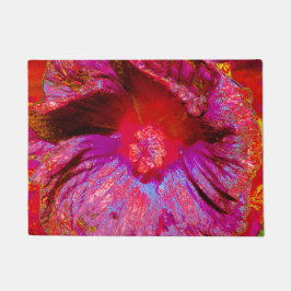 Felpudo Flor de Hibiscus Rojo Retro Trippy Psicodélico