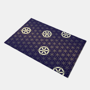 Felpudo Flor de la vida - patrón sin costuras - beige azul