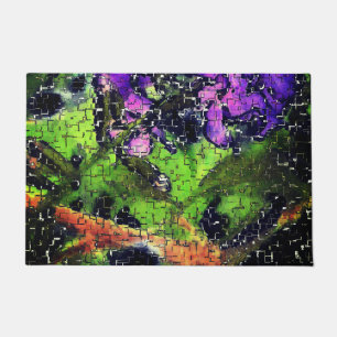 Felpudo Flor de lino y hojas envejecidas en mosaico esculp