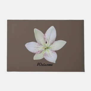 Felpudo Flor de lirio con rayas doradas, texto personaliza