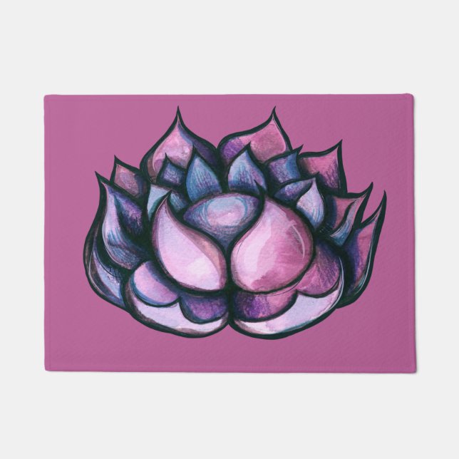 Felpudo Flor de Lotus yoga morado floral (Anverso)