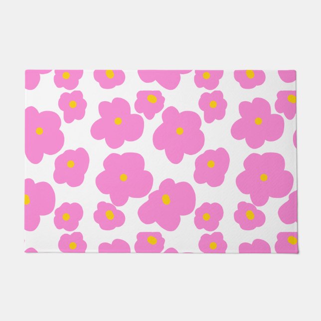 Felpudo Flor de margarita amarilla rosa patrón moderno ele (Anverso)