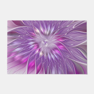 Felpudo Flor de pasión abstracta fractal rosa púrpura