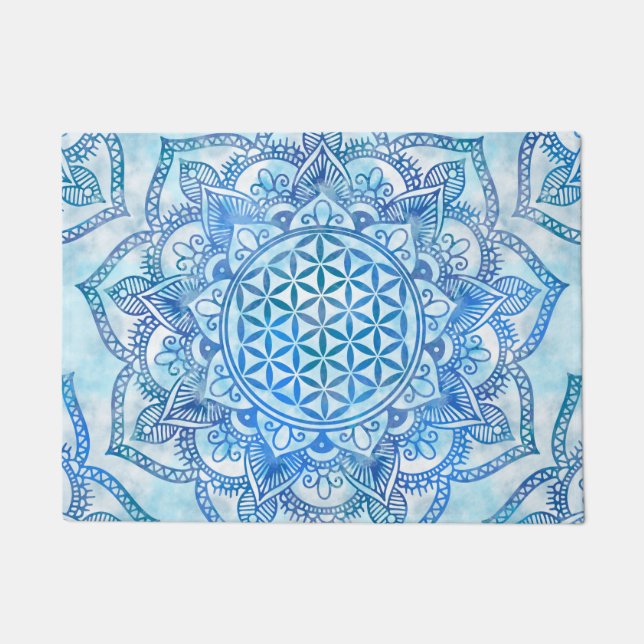 Felpudo Flor de vida en Lotus - Gentle Sky Blue (Anverso)